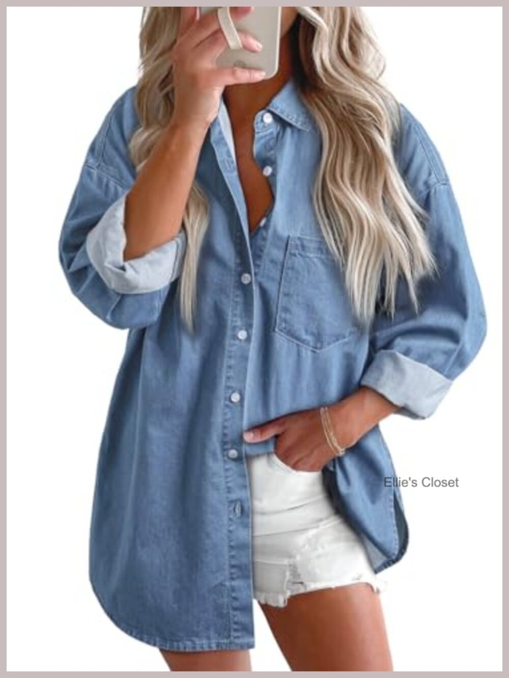 Women's 100% Cotton Denim Button Down Shirt Long Sleeve Casual